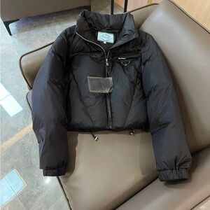 Prada Black Puffer Jacket with Logo Detail